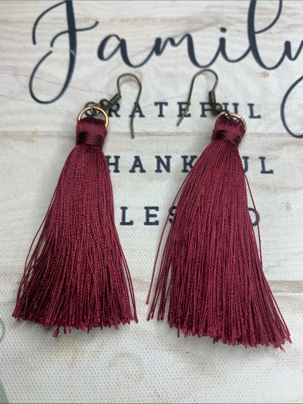 Maroon silk-thread tassel earrings